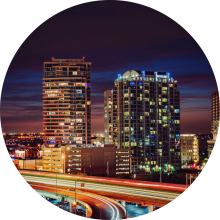 A cityscape at night